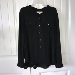 loft button down black blouse
